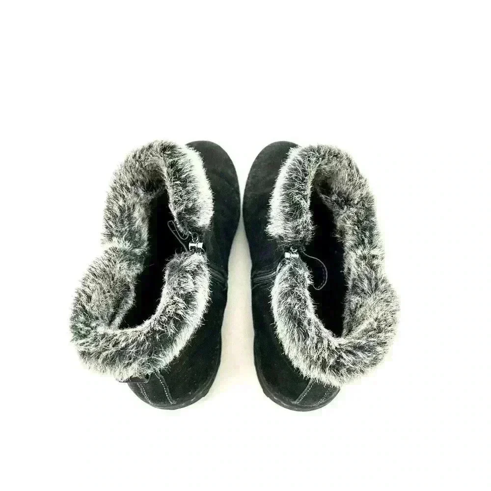 Black‎ Faux Fur Suede Zip Ankle Boots Women’s US Size 7 Khombu
